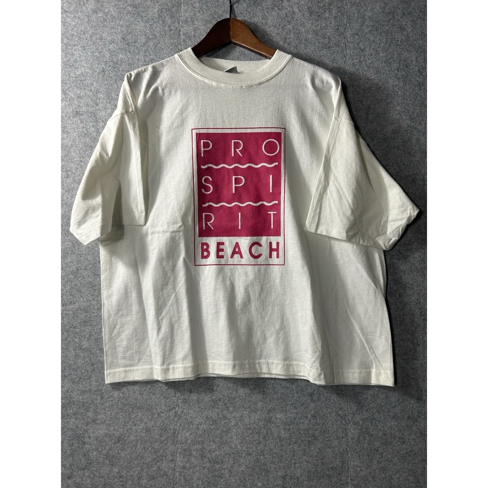 Vintage 90s Pro Spirit Beach T-Shirt XL White Pink Single Stitch USA Made